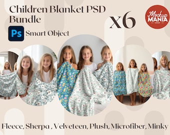 Children Blanket Mockup Smart Object Bundle Baby blanket mockup Fleece Sherpa Velveteen Plush Microfiber Minky Blanket kids girl blanket PSD
