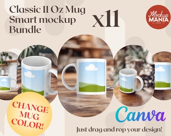 11 Oz Mug Mockup Bundle: Color Change Canva Template (Smart Mockup)