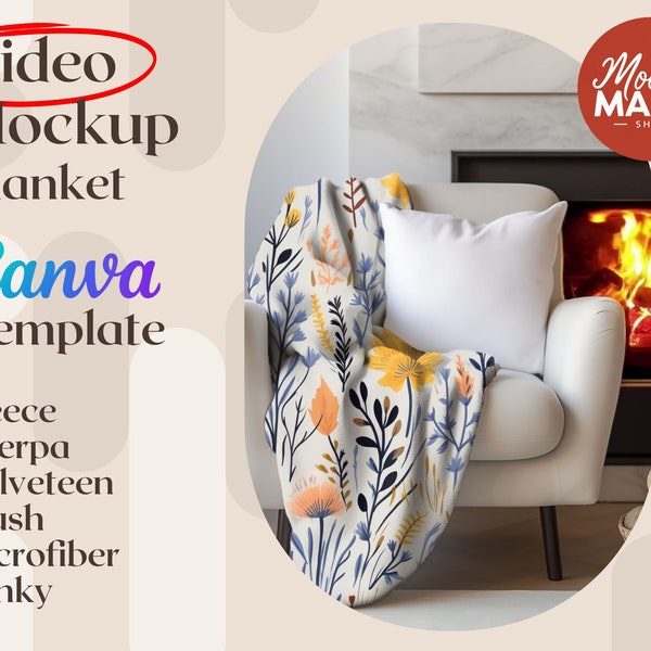 Blanket Video Mockup Fleece Sherpa Velveteen Plush Microfiber Minky Blanket Canva Overlay Drag and Drop Mockups winter blanket canva overlay