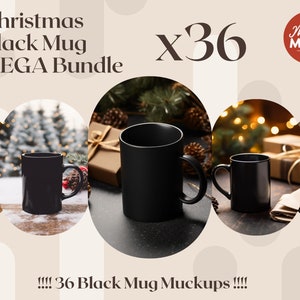 Christmas Black Mug mockup Bundle 36 MockUps Black Coffee Mug Mockup Photo Coffee Cup black mug mockup christmas gift mockup christmas mug