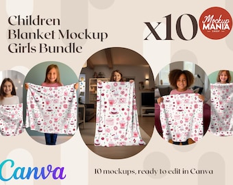 Children Blanket Mockup Bundle Baby blanket mockup Fleece Sherpa Velveteen Plush Microfiber Minky Blanket kids girl Drag and Drop