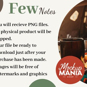 May include: A text graphic with the words "Few Notes" in a brown and green color scheme. The text describes the details of a digital product purchase. The text reads: "You will receive PNG files. No physical product will be shipped. Your file be ready to download just after your purchase has been made. Images will be free of watermarks and graphics."