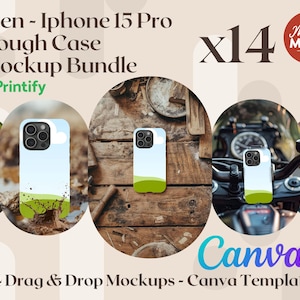 Men IPhone 15 Pro Case mockup Iphone 15 Mockup Tough Case Mockup Canva smart mockup Printify Tough Case drag and drop mockup case template