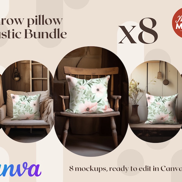 Pillow Mockup Bundle Rustic Fall Autumn Country Cottage Farmhouse Kitchen Cottagecore Cabin Style Aesthetic Throw Pillow Cushion Mock Up