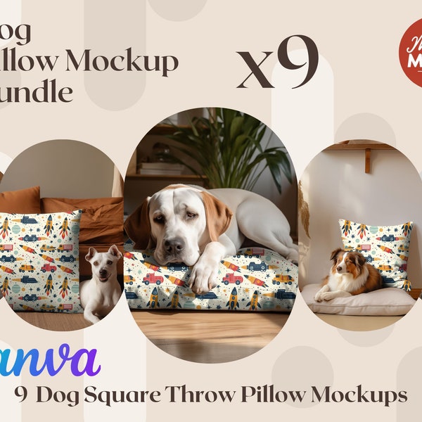 Dog Pillow Mockup Bundle Throw Pillow Cushion Mock Up Canva overlay mockup dogs pillow mockup canva throw pillow mockup pet pillow puppy