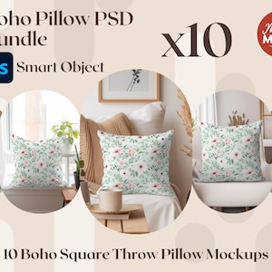 Paquete de maquetas de almohadas Boho Estética Throw Pillow Cushion Mock Up PSD maqueta objeto inteligente almohada maqueta photoshop tirar almohada maqueta