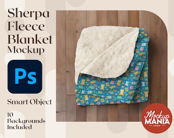 Sherpa Fleece Blanket Mockup PSD Fleece Sherpa Smart Object Folded 10 backgrounds realistic mockup Flat Lay mockup Lay down blanket mockup