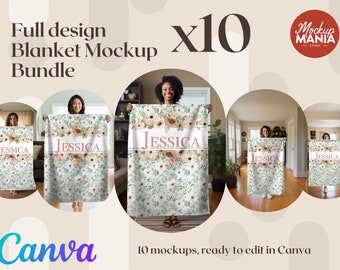 Design Showcase Blanket Mockup Bundle Fleece Sherpa Velveteen Plush Microfiber Minky Blanket Canva Overlay model mockup blanket woman 30x40