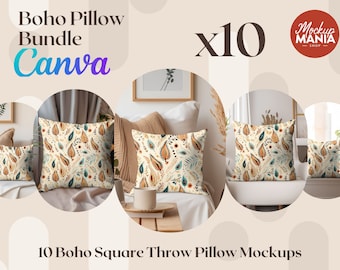 Pillow Mockup Bundle Boho Aesthetic Throw Pillow Cushion Mock Up Canva overlay mockup drag and drop pillow mockup canva throw pillow mockup