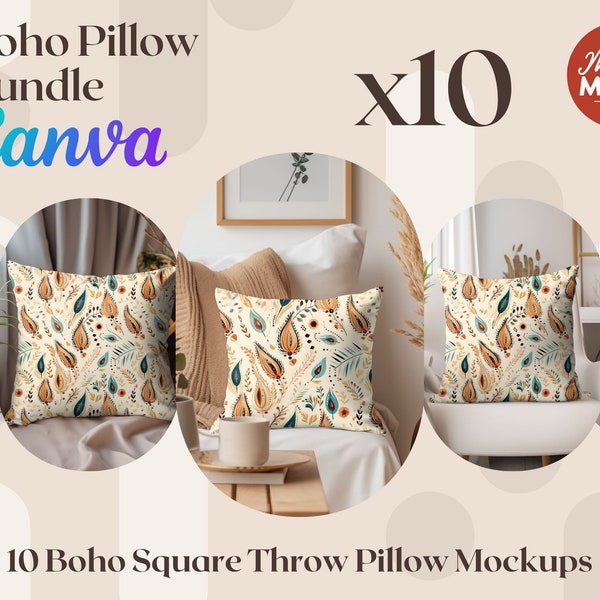 Pillow Mockup Bundle Boho Aesthetic Throw Pillow Cushion Mock Up Canva overlay mockup drag and drop pillow mockup canva throw pillow mockup