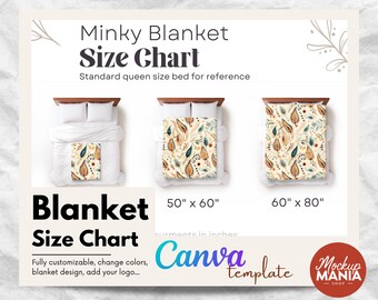 Blanket Mockup Size Chart Minky Blanket Canva Template Drag and Drop Mockups blanket canva overlay Blanket Size Chart Minky Size Chart