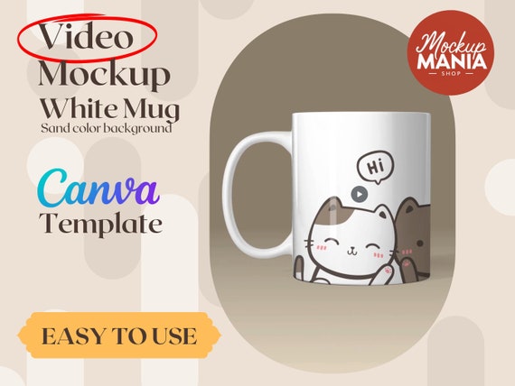 Video Mockup White Mug rotating canva template White Coffee Mug video Mockup canva drag and drop mockup Coffee Cup mug mockupsand background