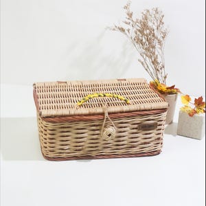 Cesto portaoggetti in vimini, contenitore in rattan ecologico, contenitore in vimini, cesto portabiancheria in vimini fatto a mano, cesto portabiancheria con coperchio