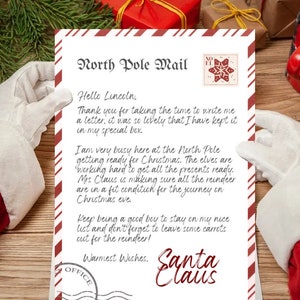 Descarga digital carta personalizada de Santa, Carta de Navidad de Santa Imprimible