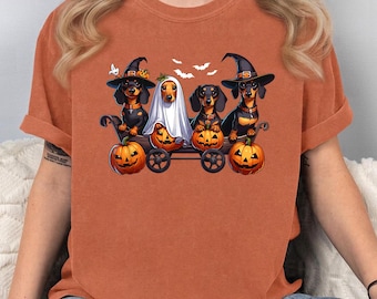 Dachshund Happy Halloweiner Funny Halloween Dogs Lover Shirt, Funny Sausage Dog T-Shirt, Striped Shirt Dog Lover Gift Shirt