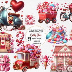Watercolor Cute Valentines Candy Shop Clipart, 55 PNG Valentines Day Clipart, Valentines Day Bundle, Valentines Candy Heart, Commercial Use