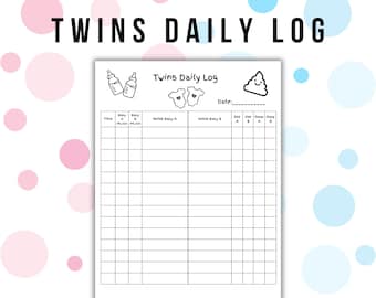 Printable twins daily log | twin feeding log | twin parents | grandparents | nurses | caregivers | nanny | instant download | twin baby log