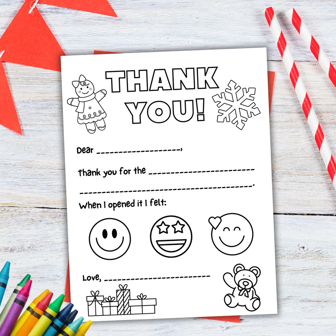 Kids Thank You Card Coloring Page Bundle Fill in the Blank Printables ...