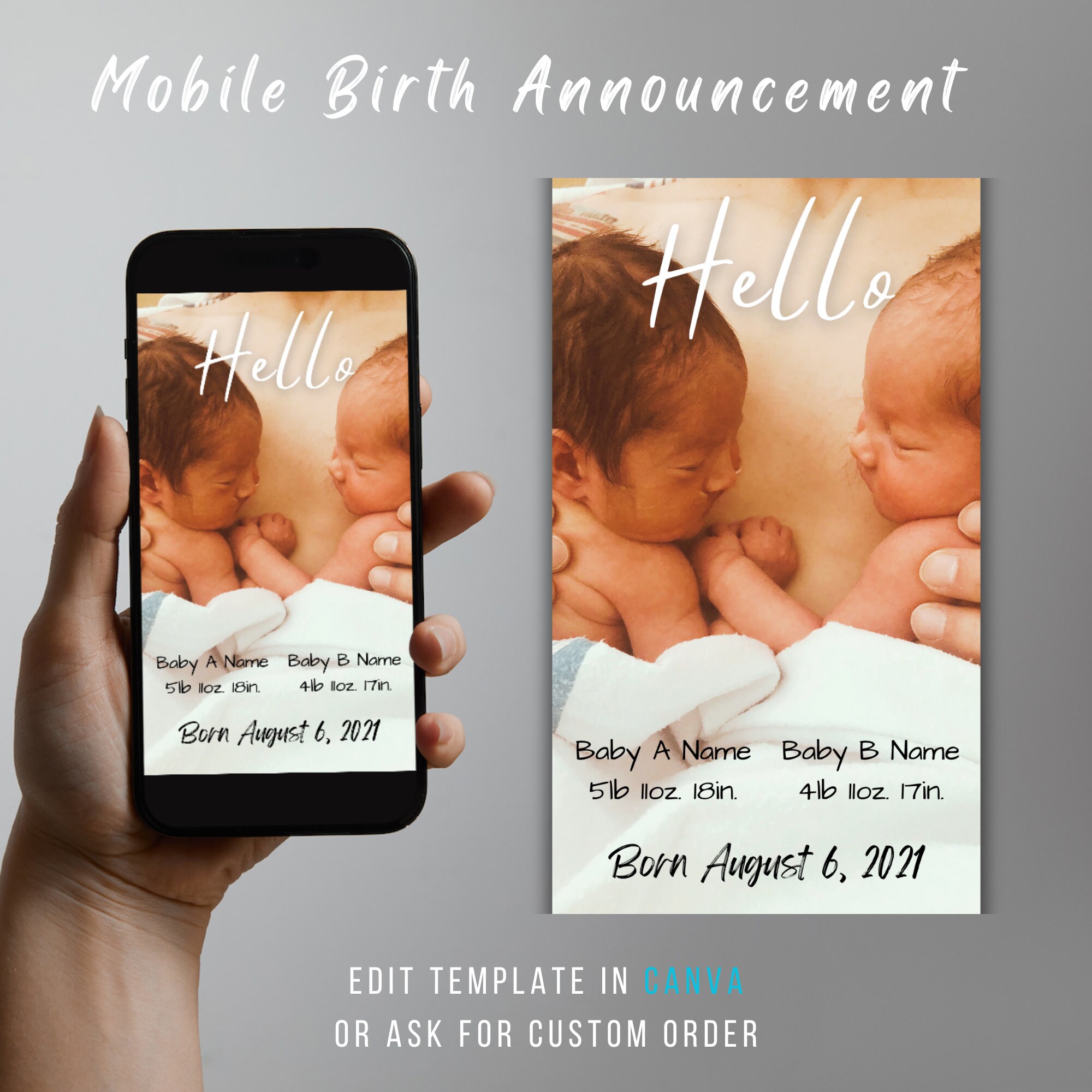 Editable/custom, Mobile Birth Announcement, Twin Birth Announcement ...