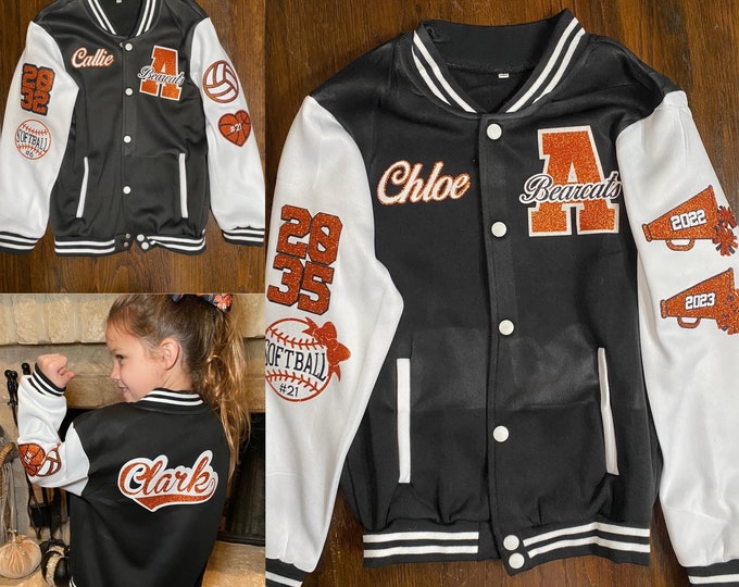 Custom Kids Varsity Jacket, Youth Letterman Jacket, Kid Custom sports Jacket, Customized Kid Coat, Personalized Baseball Jacket,Cheer Jacket