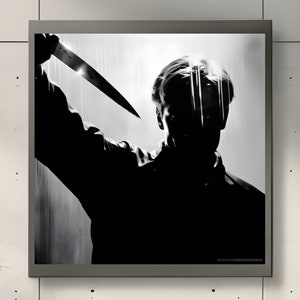 Psycho, Terror Movie Poster, Movie Art, Movie Print, Black and White Prints, Digital Download, Cinema Classic Movie, Movies Digital Image