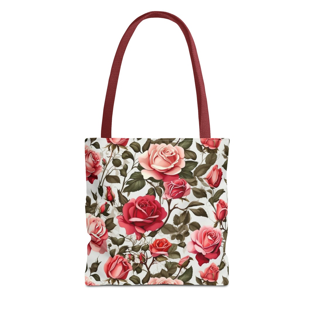 Rose Pattern Tote Bag AOP, AOP Tote, Rose Tote, Rose Print Tote, Tote