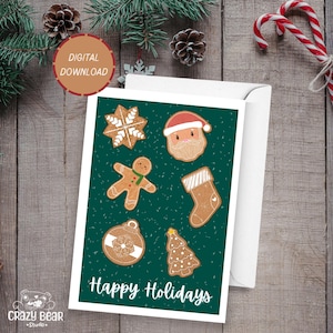 Frohe Feiertage Karte für Freundin, Mama, Papa, Familie, Klassische Weihnachtskarte, Lebkuchen Plätzchen, digitaler Download Weihnachtskarte, 13 x 18 Karte.
