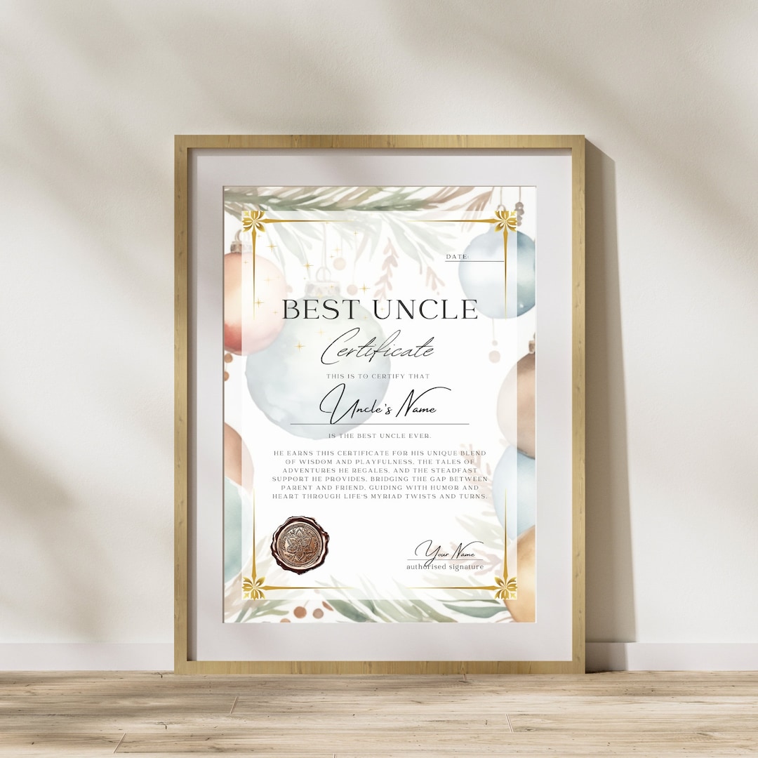 Personalized Boho Certificate Template Christmas Theme for Best Uncle ...
