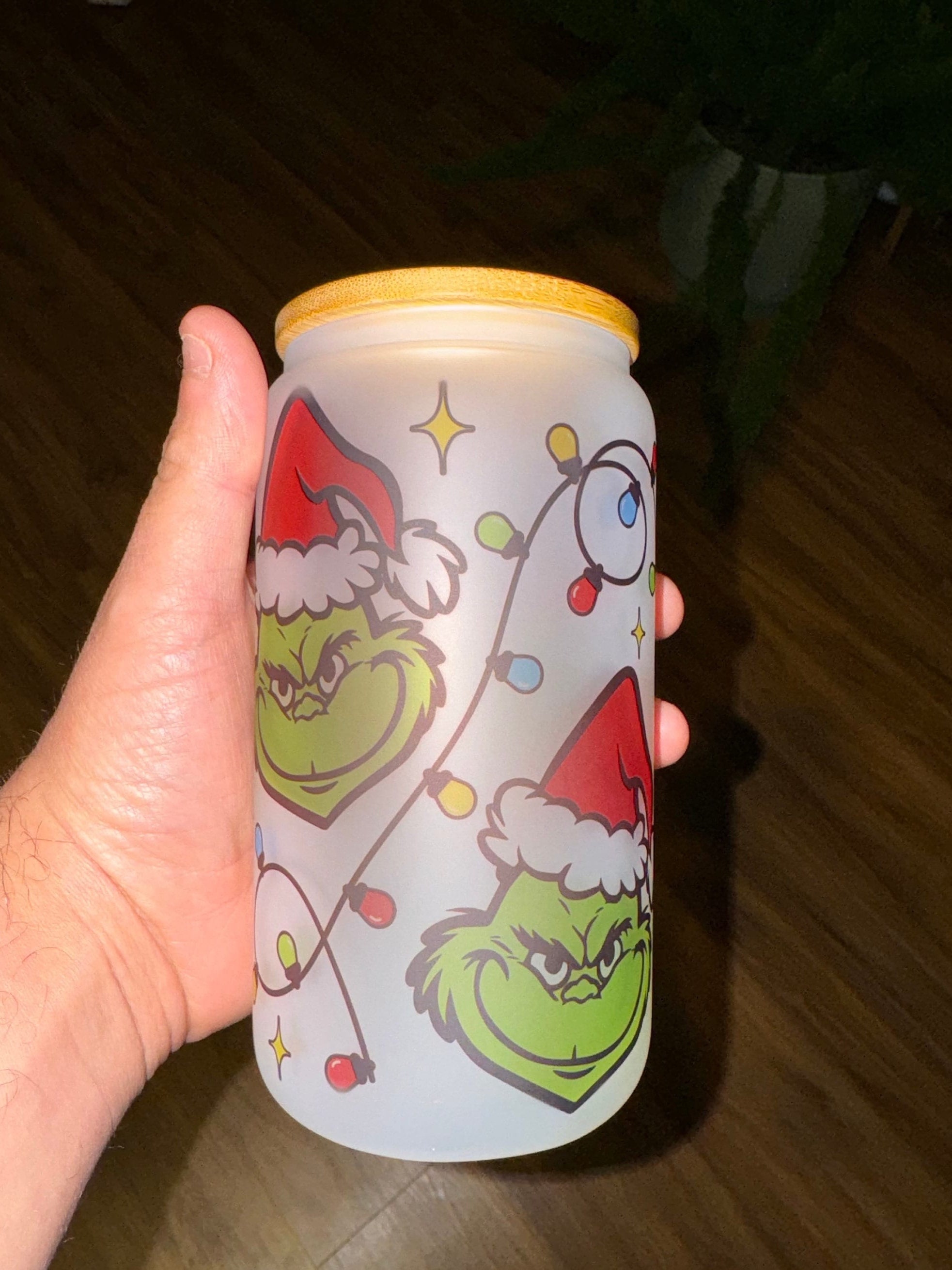 16 oz The Grinch Frosted Iced Coffee Cup for The Holidays - Tumbler with Lid and Straw from Gifts Are Blue