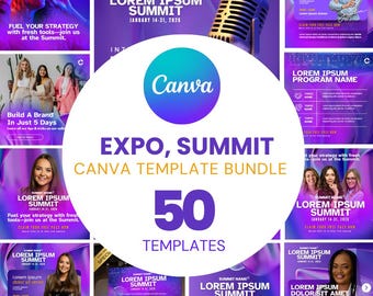 Coference, Summit Businesses - Social media Customizable Canva Template BUNDLE | for Facebook, Insta post |  Ticket design 2025 style