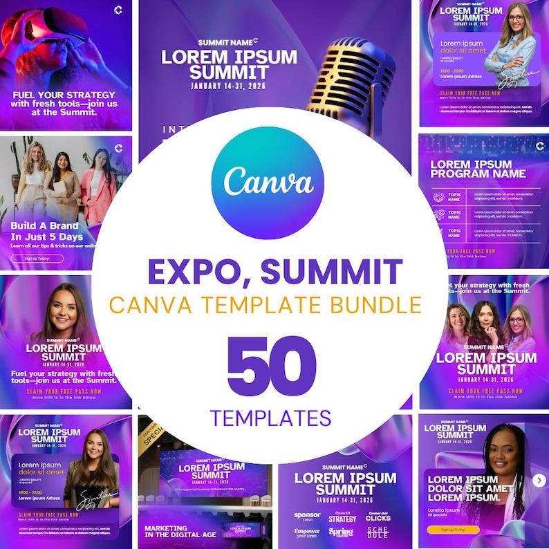 Conference Summit Canva Templates: Social Media Bundle (PDF) - Etsy