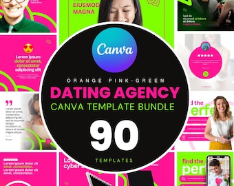 90 Social Media Instagram and Facebook post Template Canva I Love Dating Agency Editable canva template |  1080x1080