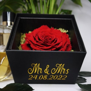 Box with Real Red Preserved Rose - Personalized Gold MessagePerfect Valentines gift, Anniversary gift, Birthday gift, Mothers day gift,