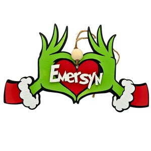 Ornement de Noël en forme de cœur Grinch vert, décoration personnalisée d’arbre de Noël Whoville, ornement de nom personnalisé