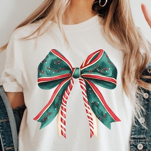 Christmas Bow Comfort Colors T-Shirt: Retro Holiday Tee