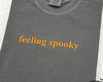 Embroidered Feeling Spooky Comfort Colors T-Shirt - Vintage Halloween Pumpkin & Ghost