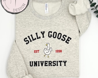 Embroidered Silly Goose University Sweatshirt: Y2K College Crewneck
