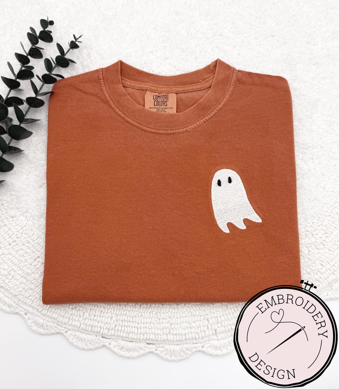Embroidered Ghost Comfort Colors T-shirt - Spooky Halloween Tee - Etsy