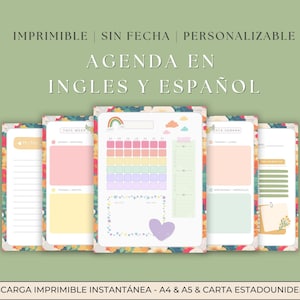 Spanish & English Digital Planner | Cute Printable Planner, Monthly Weekly Daily Planificadora de Spanglish, Floral Digital Planner