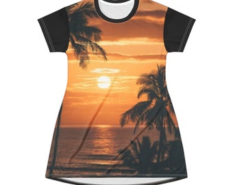 Hawaiian tropical sunset T-Shirt Dress for creating ambience