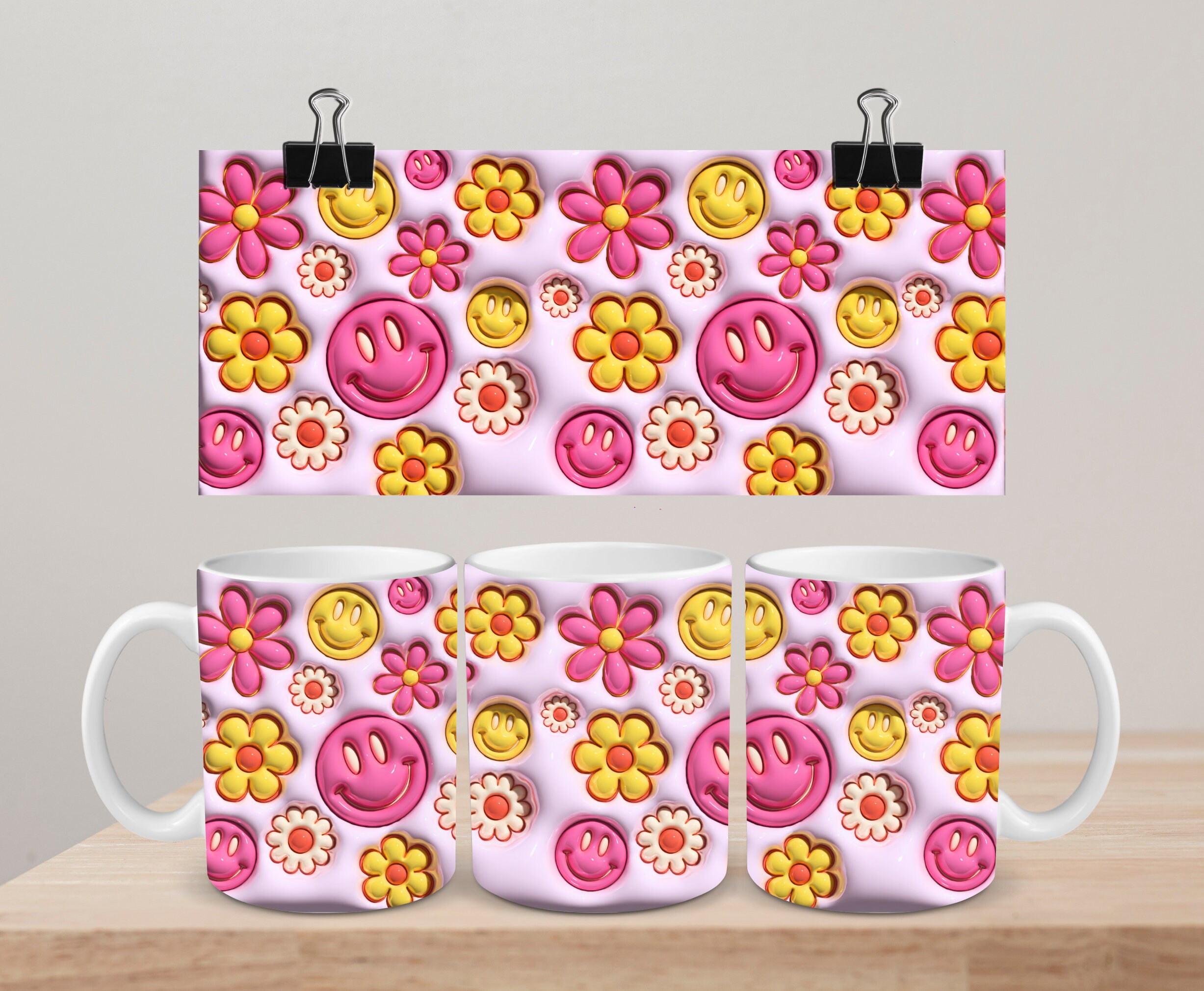 Envolturas para tazas infladas 3D. Diseño de sublimación inflado 3D ...