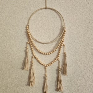 Beige Macrame Beaded Wall Hanging / Macrame Wall Decor / Modern Boho Decor / Nursery Decor