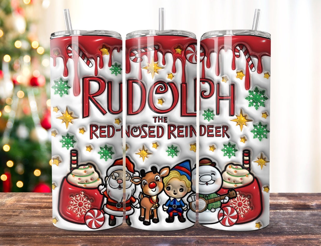 Christmas Rudolph 3D Inflated Tumbler Wrap Red Nosed Reindeer Design ...
