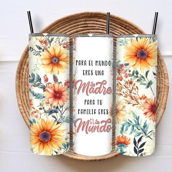 Cadeau de fête des mères pour maman espagnole Madre, sublimation de gobelet fête des mères, emballage de gobelet Madre, gobelet skinny floral Regalo Para Mama