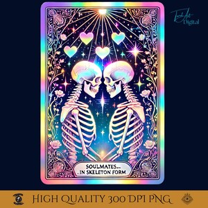 Carta del Tarot de almas gemelas en forma de esqueleto PNG / Clipart de pareja romántica de esqueletos / Arte digital gótico LGBTQ Love Descargar