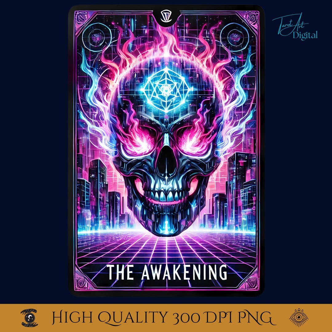 Cyberpunk Tarot Card PNG, the Awakening Skull, Futuristic Occult Art ...