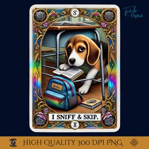 Arte do Beagle "Eu Cheiro e Pulo", Carta de Tarô Engraçada para Cachorro para Imprimir, Decoração de Parede para Escola de Filhotes Furtivos, Download Digital de Matar Aula, Presente Humorístico para Animais de Estimação