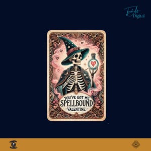 Carta del Tarot de San Valentín de bruja esqueleto PNG, sublimación de amor gótico, regalo de Galentine de bruja de romance oscuro.