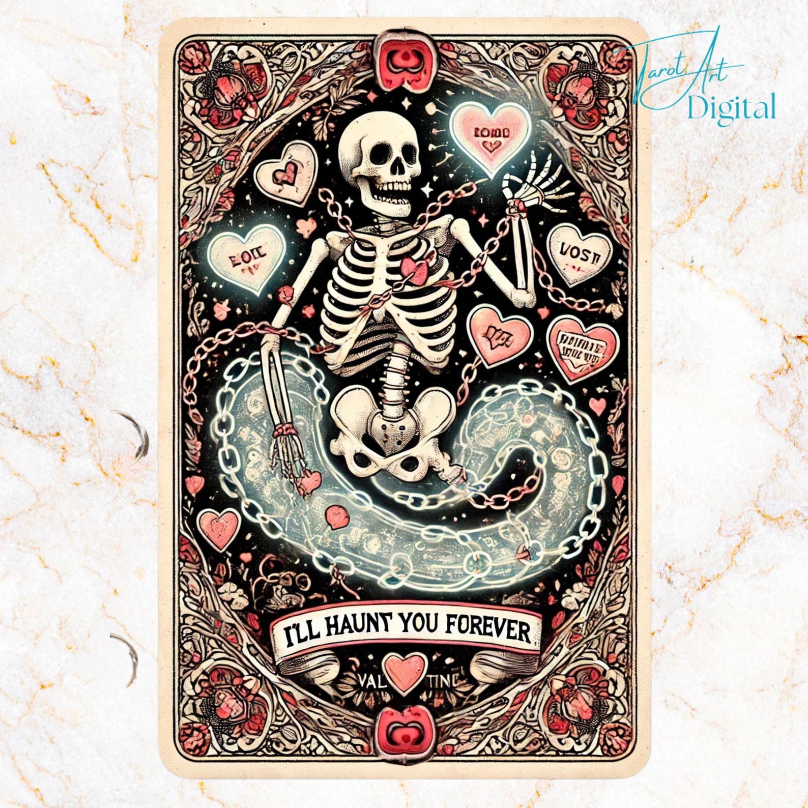 I'll Haunt You Forever Gothic Skeleton Valentine Tarot Card PNG