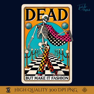 Carta de tarot de esqueleto de moda PNG, arte de calavera de pasarela retro, descarga digital de tarot gótico, decoración estética alternativa, impresión de tarot disco.